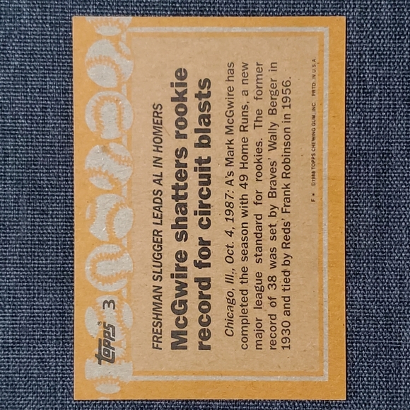 1988 Topps Mark McGwire '87 Record Breakers with 4+ Errors RARE!! - Picture 2 of 5